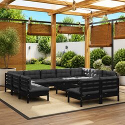 12-Piece Garden Lounge Set: Black Pinewood Construction