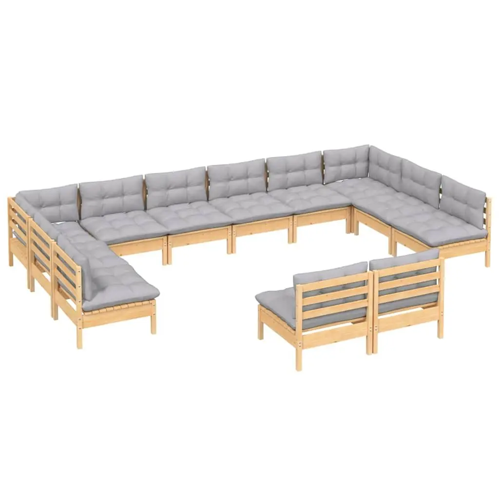 Garden Lounge Set Outdoor Patio Furniture 12 Piece Solid Pinewood Grey Cushions