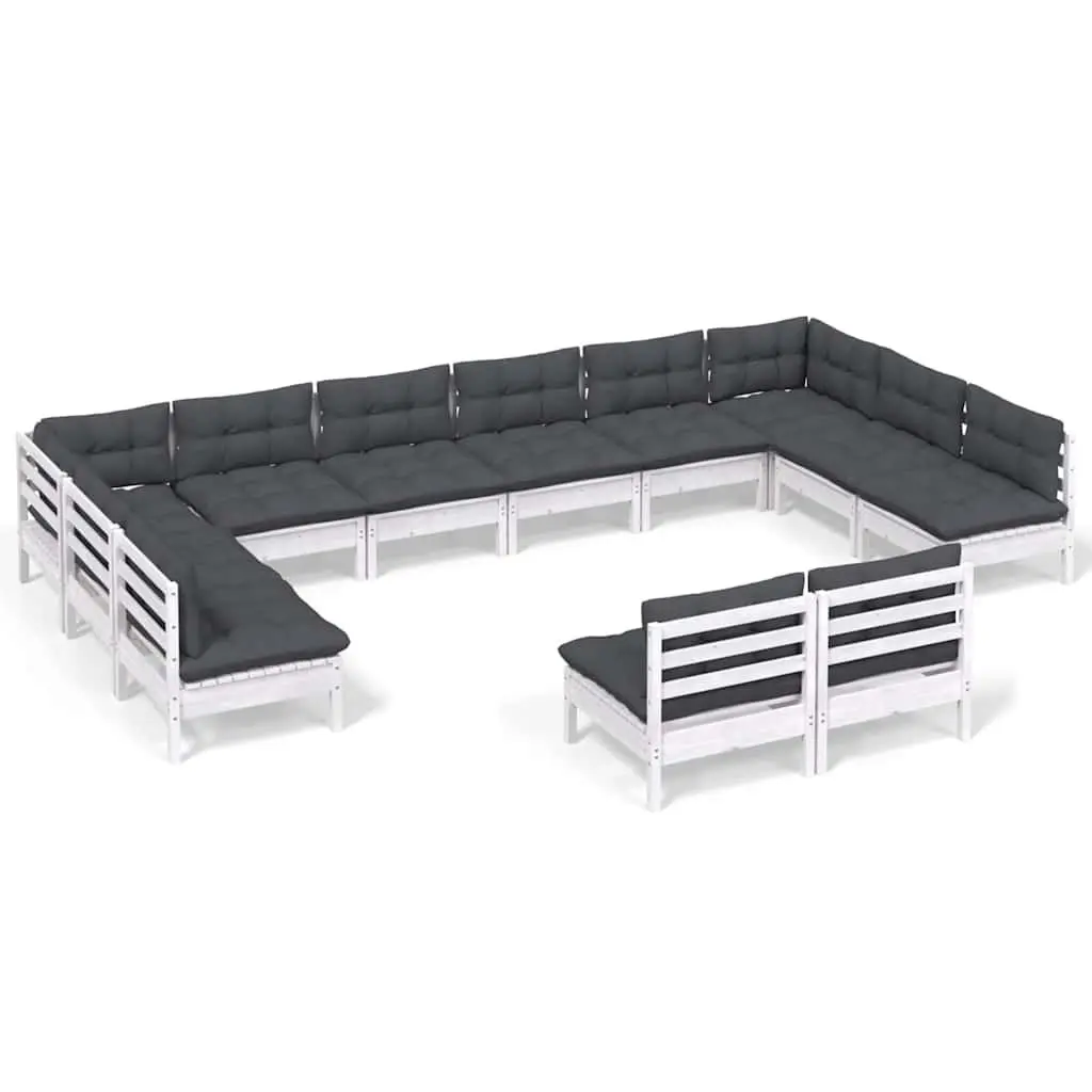 Garden Lounge Set Patio Furniture 12 Piece White Modular Seating with Cushions