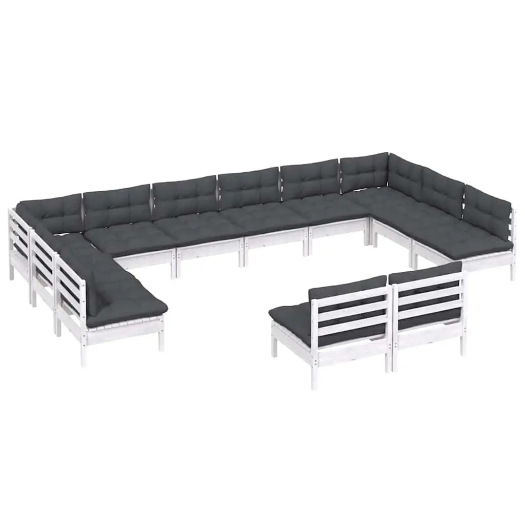 Garden Lounge Set Patio Furniture 12 Piece White Modular Seating with Cushions
