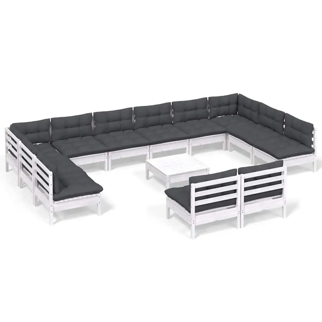 White Solid Pinewood 13 Piece Lounge Set
