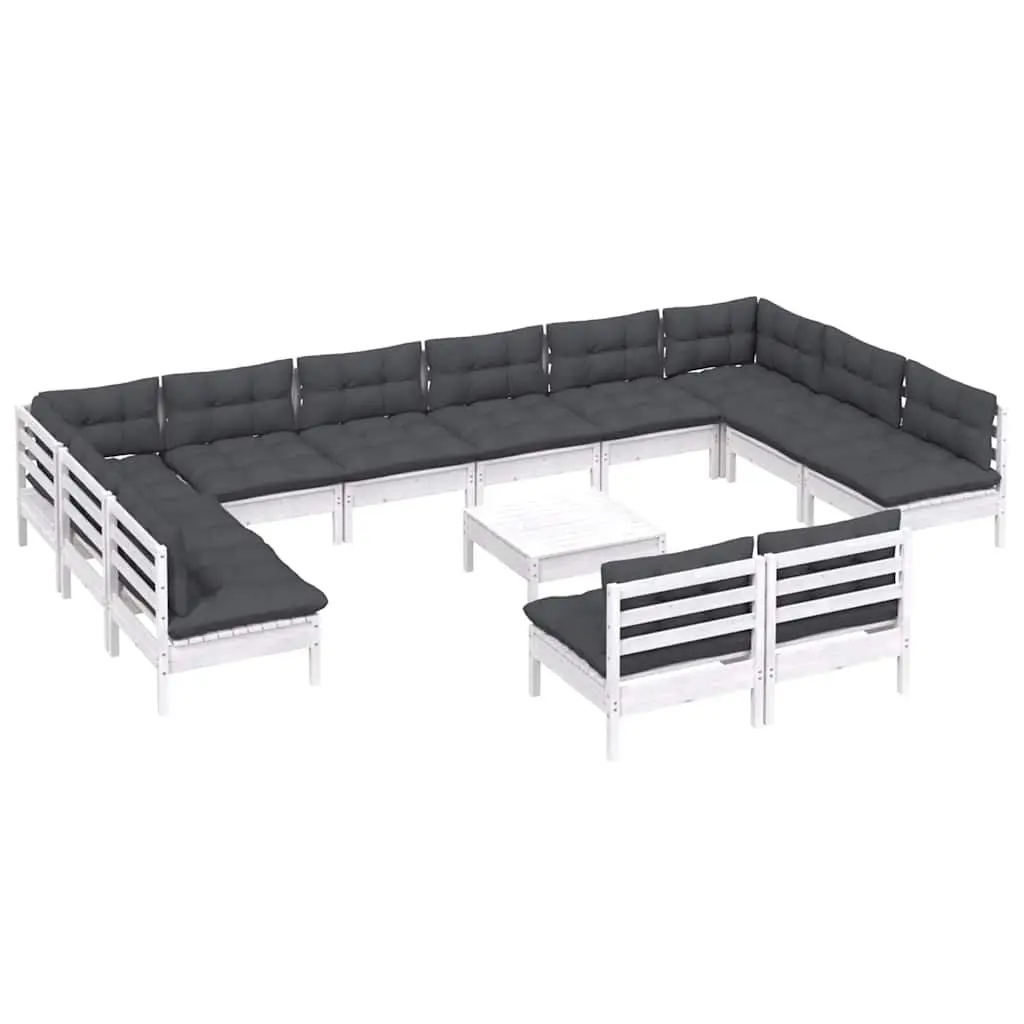 White Solid Pinewood 13 Piece Lounge Set