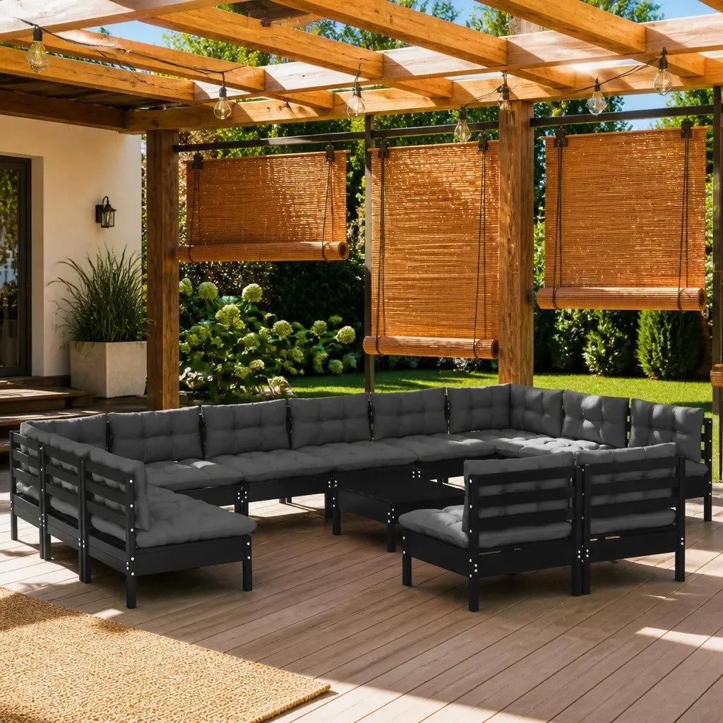 Garden Lounge Set Outdoor Patio Furniture 13 Piece Black Pinewood