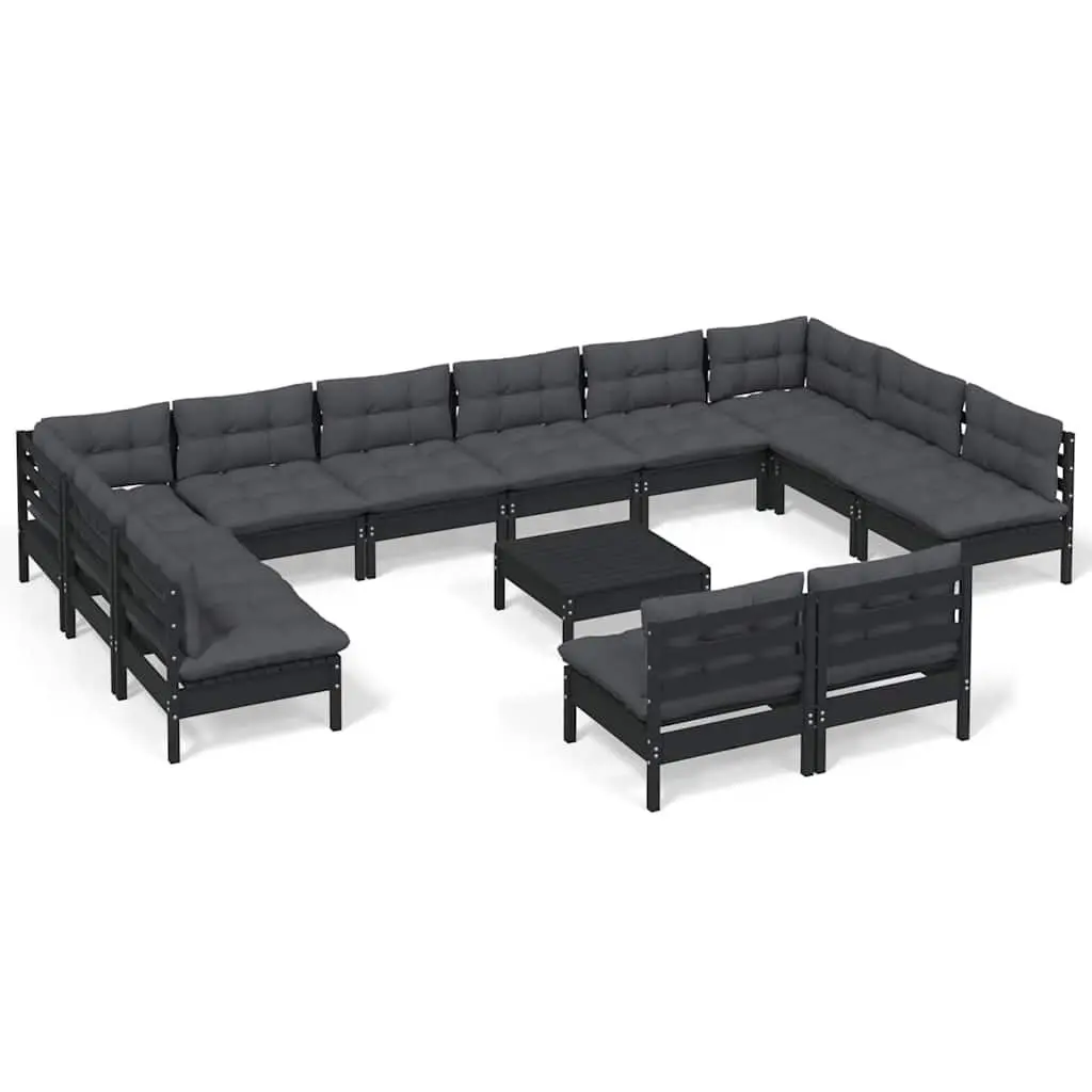 Garden Lounge Set Outdoor Patio Furniture 13 Piece Black Pinewood