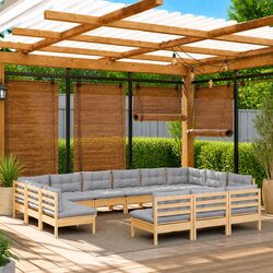Garden Lounge Set 14 Piece Outdoor Furniture Patio Sofa Grey Cushions Modular