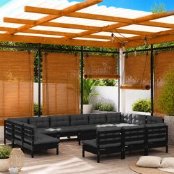 14-Piece Garden Lounge Set - Black Pinewood Construction