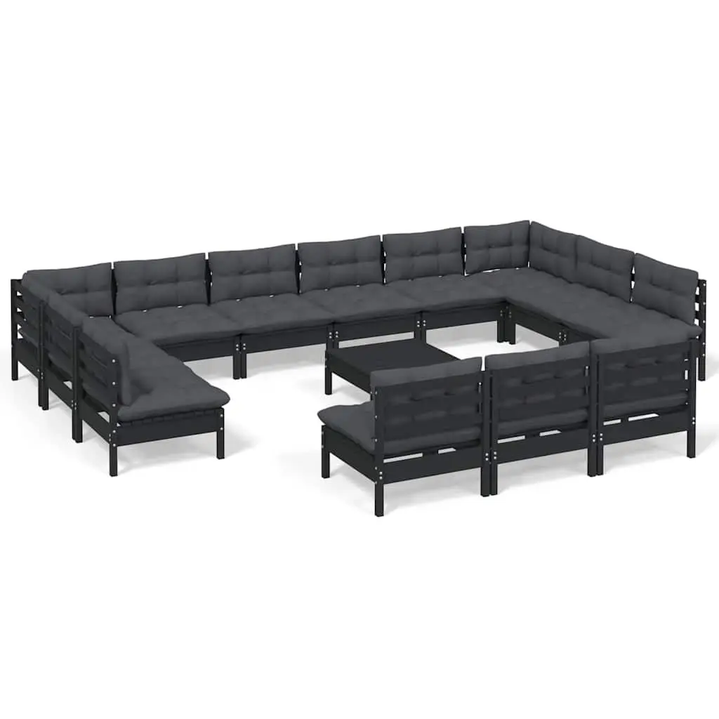 Garden Lounge Set Outdoor Patio Furniture 14 Piece Black Pinewood