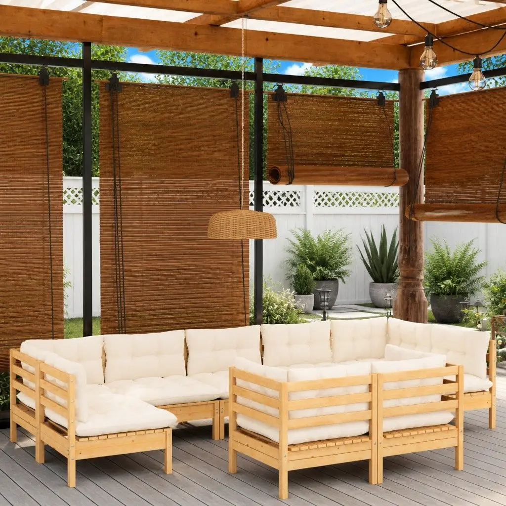 Garden Lounge Set 9 Piece Outdoor Furniture Patio with Cream Cushions