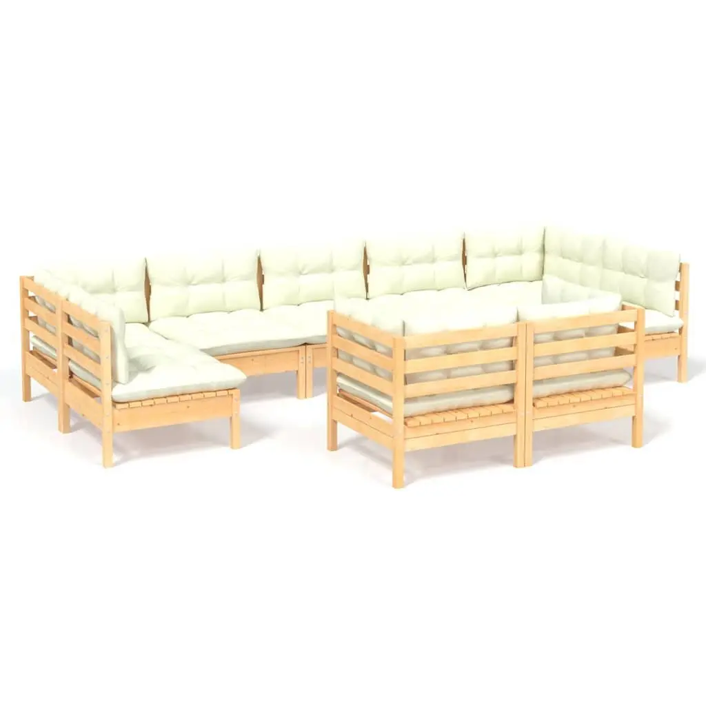 Garden Lounge Set 9 Piece Outdoor Furniture Patio with Cream Cushions