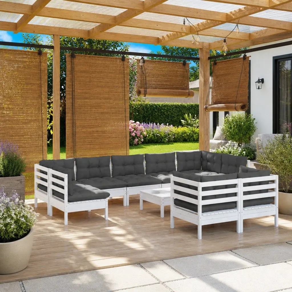 Garden Lounge Set Outdoor Patio Furniture 10 Piece White with Cushions