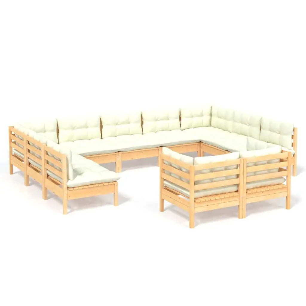 Garden Lounge Set Outdoor Patio Furniture 11 Piece Modular Solid Wood Cream