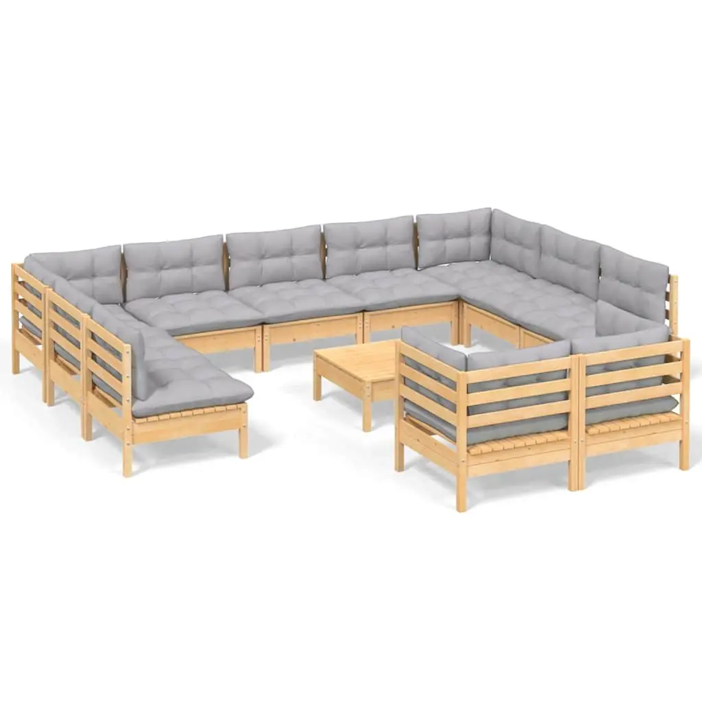 Garden Lounge Set Outdoor Patio Furniture 12 Piece Grey Cushions Pinewood