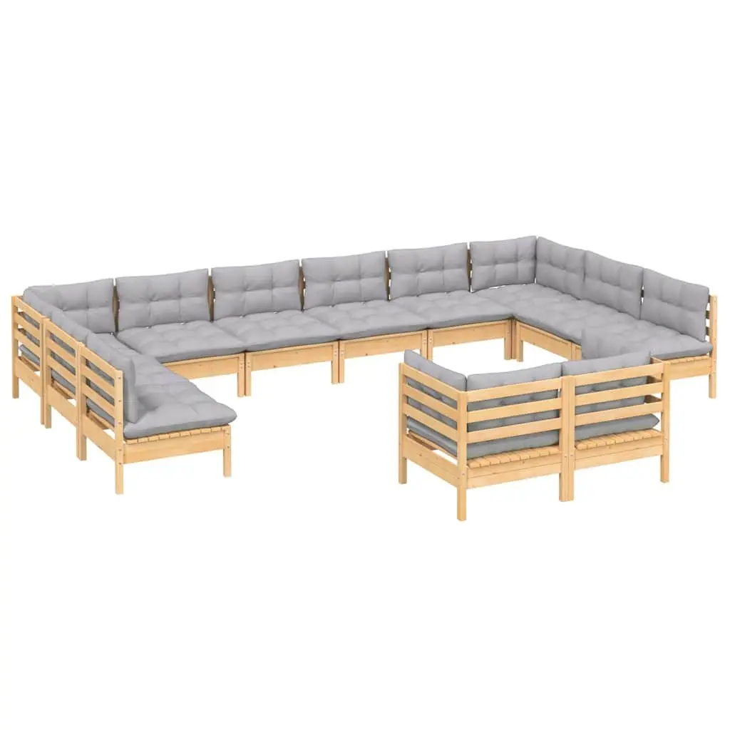 Garden Lounge Set 12 Piece Outdoor Modular Furniture Pinewood Grey