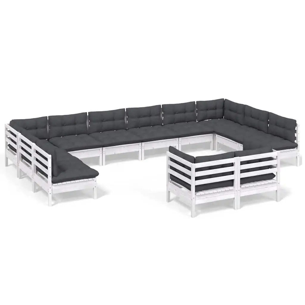 Garden Lounge Set Outdoor Patio Furniture 12 Piece White Pinewood with Cushions