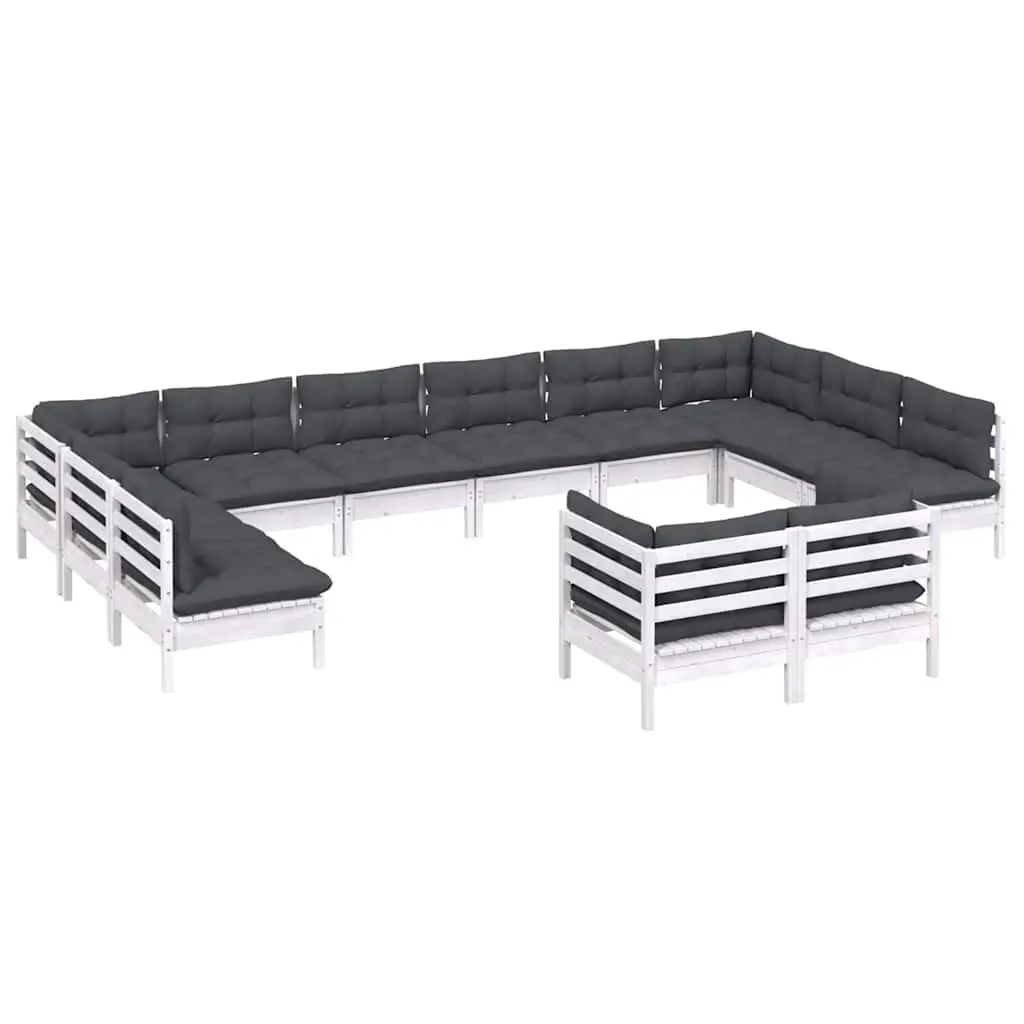 Garden Lounge Set Outdoor Patio Furniture 12 Piece White Pinewood with Cushions