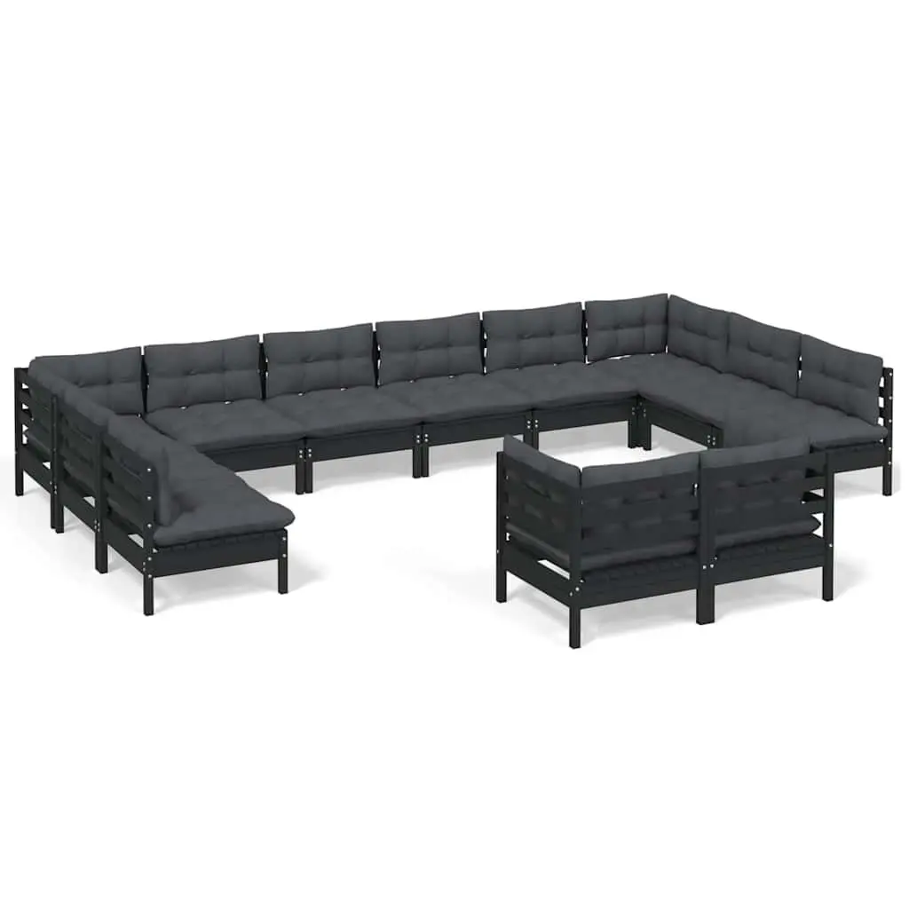 Garden Lounge Set Outdoor Furniture 12 Piece Black Pinewood with Cushions
