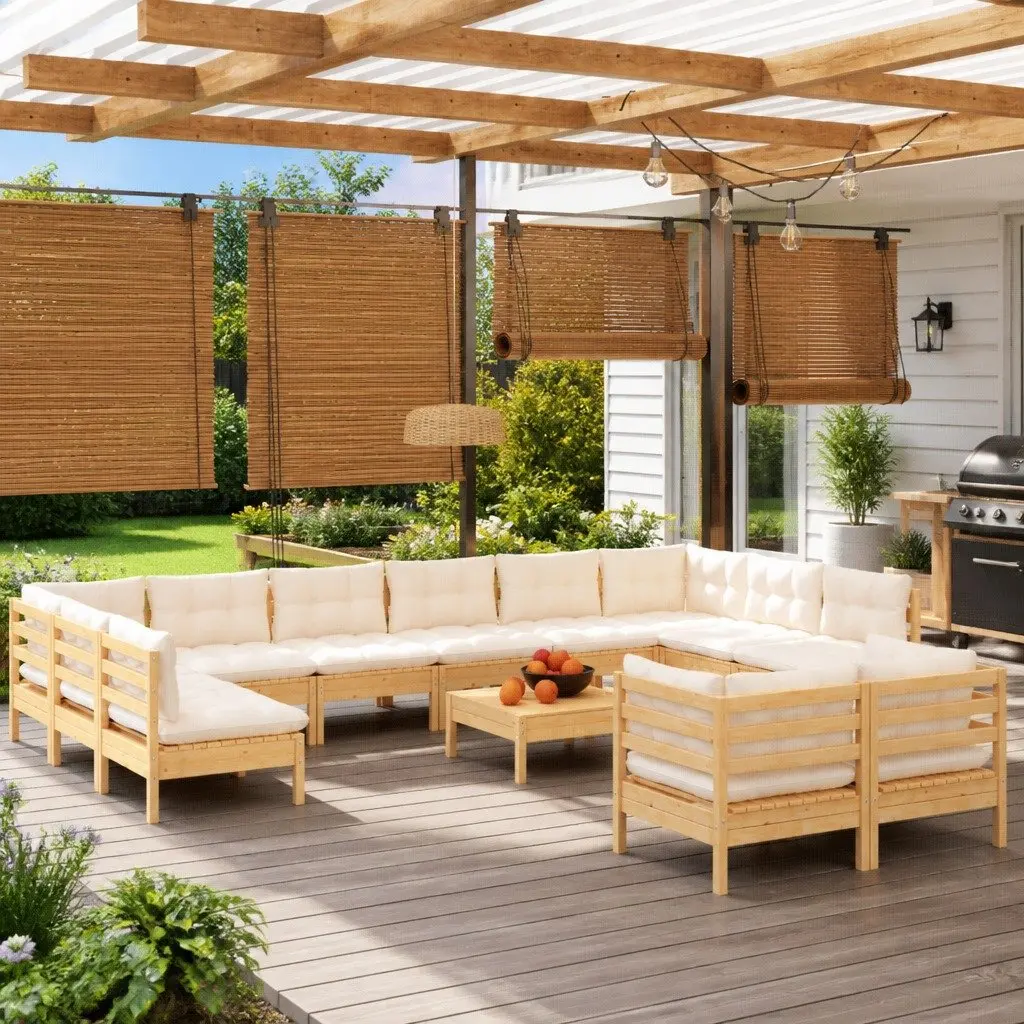 Garden Lounge Set Outdoor Patio Furniture 13 Piece Pinewood with Cushions