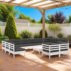 Versatile 13-Piece White Pinewood Outdoor Lounge Set
