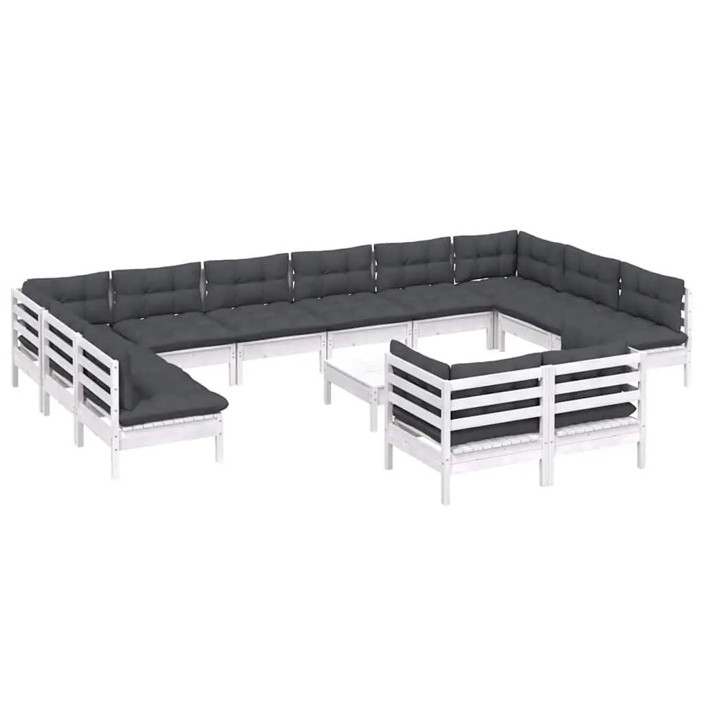 13-Piece White Pinewood Outdoor Lounge Set