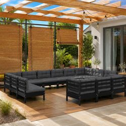 Specifications of 13-Piece Black Pinewood Garden Lounge Set
