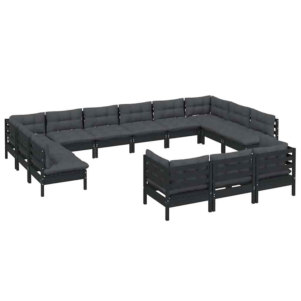 Garden Lounge Set Outdoor Patio Furniture 13 Piece Black Pinewood with Cushions
