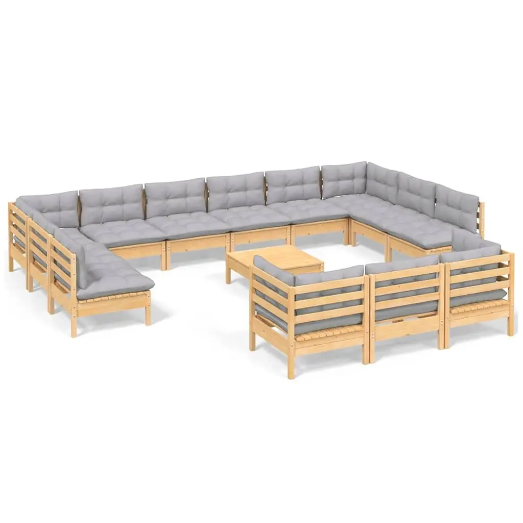 Garden Lounge Set Outdoor Furniture Patio Sofa 14 Piece with Grey Cushions