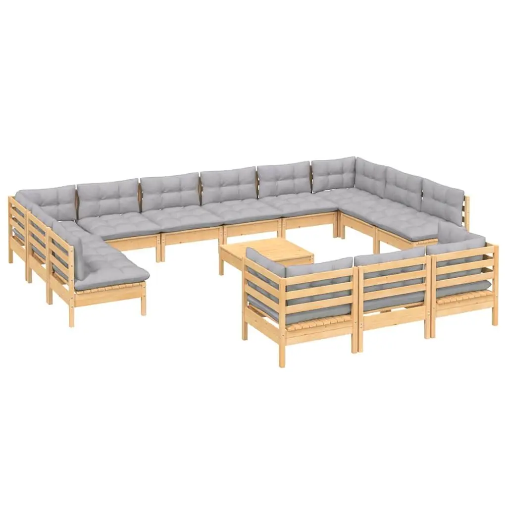 Garden Lounge Set Outdoor Furniture Patio Sofa 14 Piece with Grey Cushions