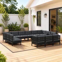 Garden Lounge Set 14 Piece Black Outdoor Furniture Patio Sofa with Cushions