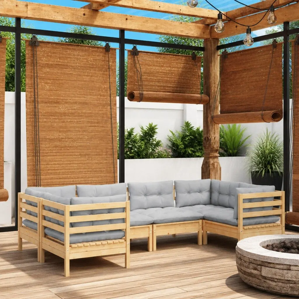 Garden Lounge Set Outdoor Patio Furniture 6 Piece Modular Grey Cushions