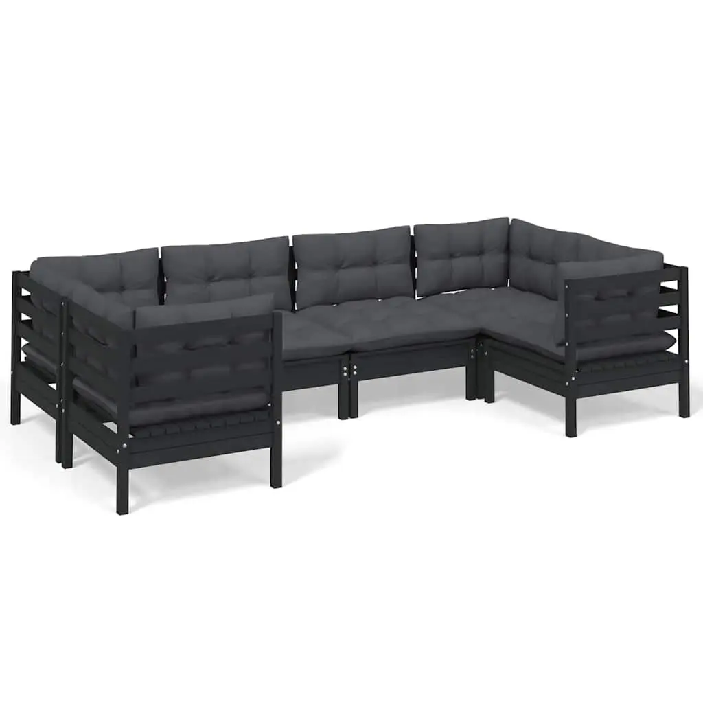 Garden Lounge Set Outdoor Furniture 6 Piece Black Pinewood with Cushions
