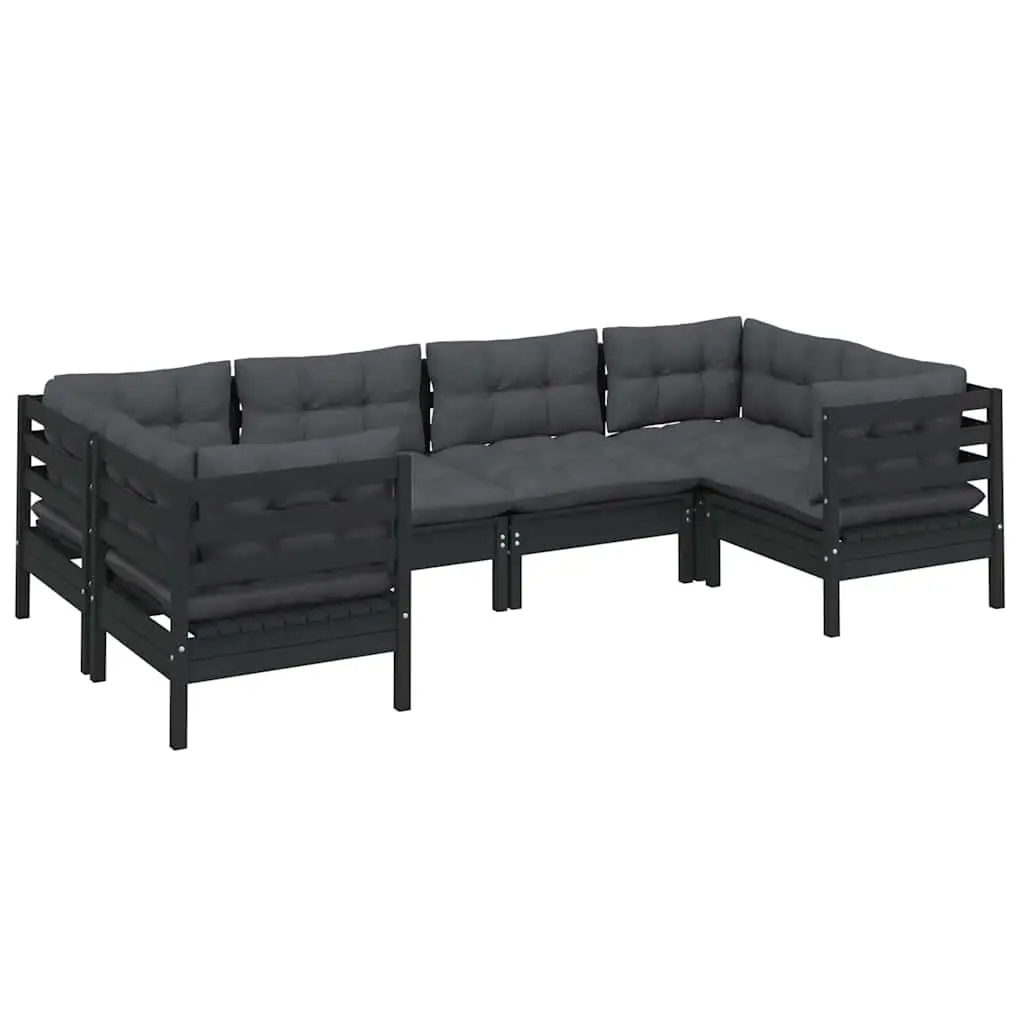 Garden Lounge Set Outdoor Furniture 6 Piece Black Pinewood with Cushions