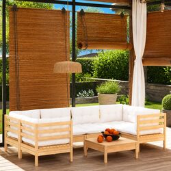 Outdoor Garden Lounge Set: 7 Pieces, Pinewood, Cream Cushions