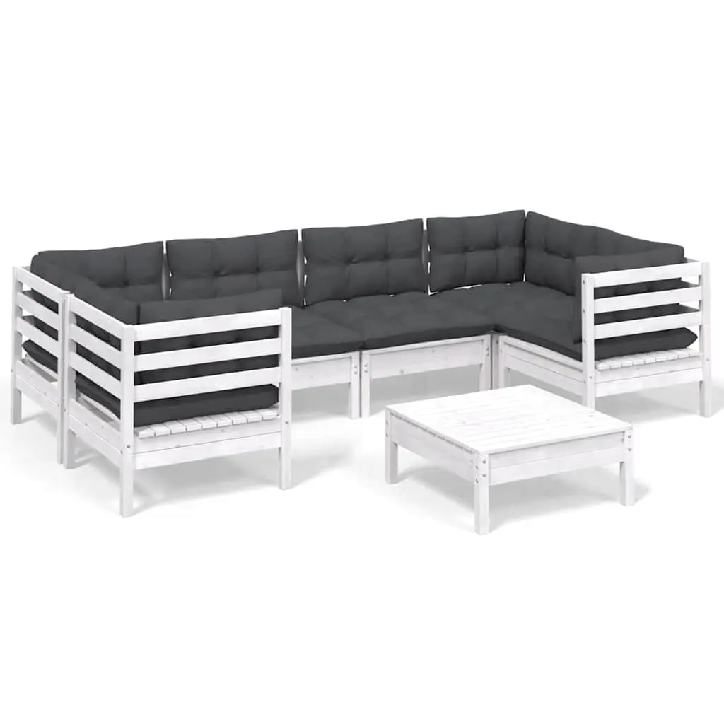 7 Piece Garden Lounge Set with Cushions White Outdoor Patio Furniture Modular