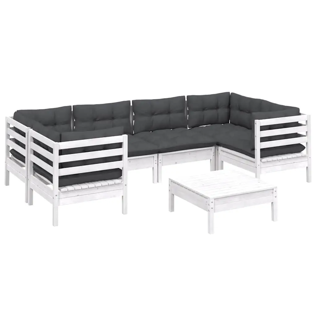 7 Piece Garden Lounge Set with Cushions White Outdoor Patio Furniture Modular