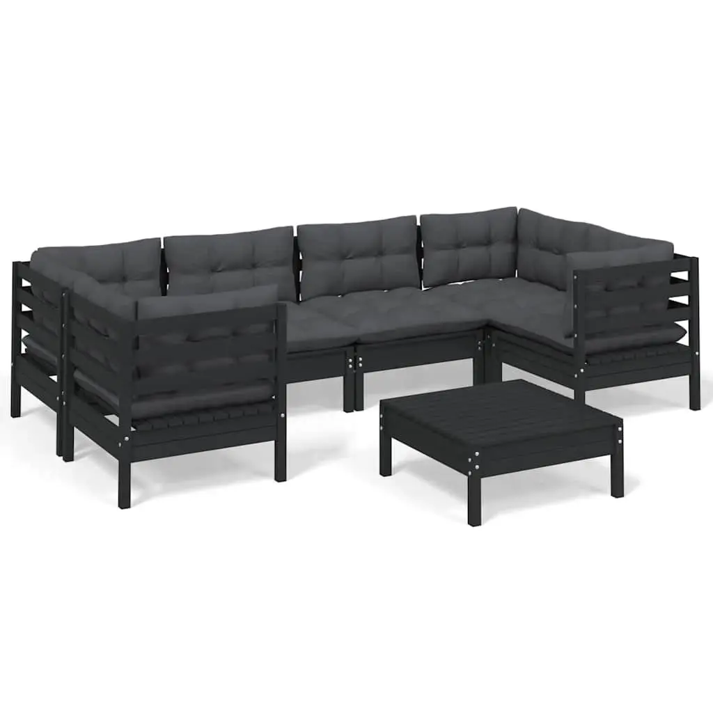 7 Piece Modular Garden Lounge Set Outdoor Patio Furniture Black Pinewood