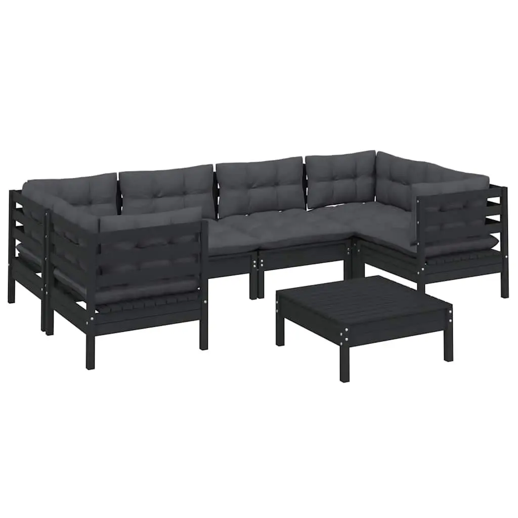 7 Piece Modular Garden Lounge Set Outdoor Patio Furniture Black Pinewood