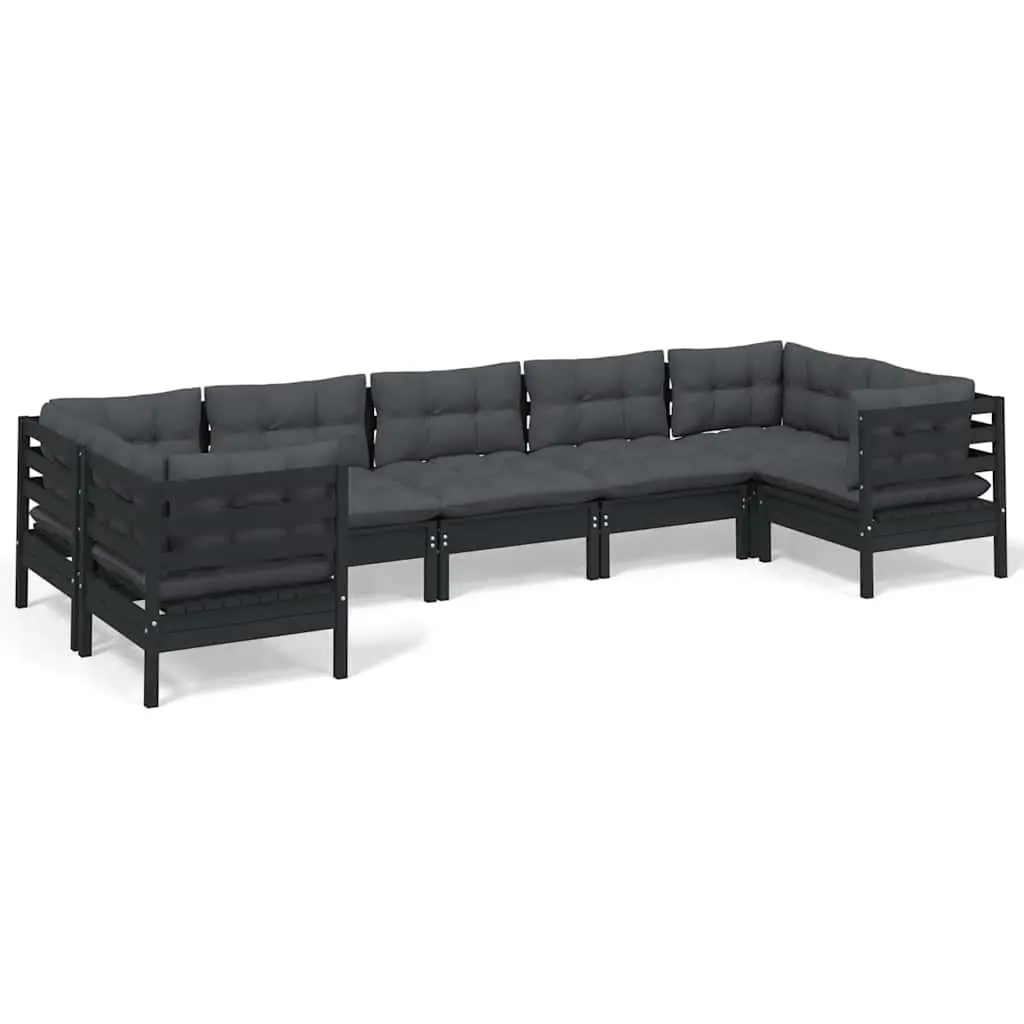 7 Piece Black Pinewood Lounge Set