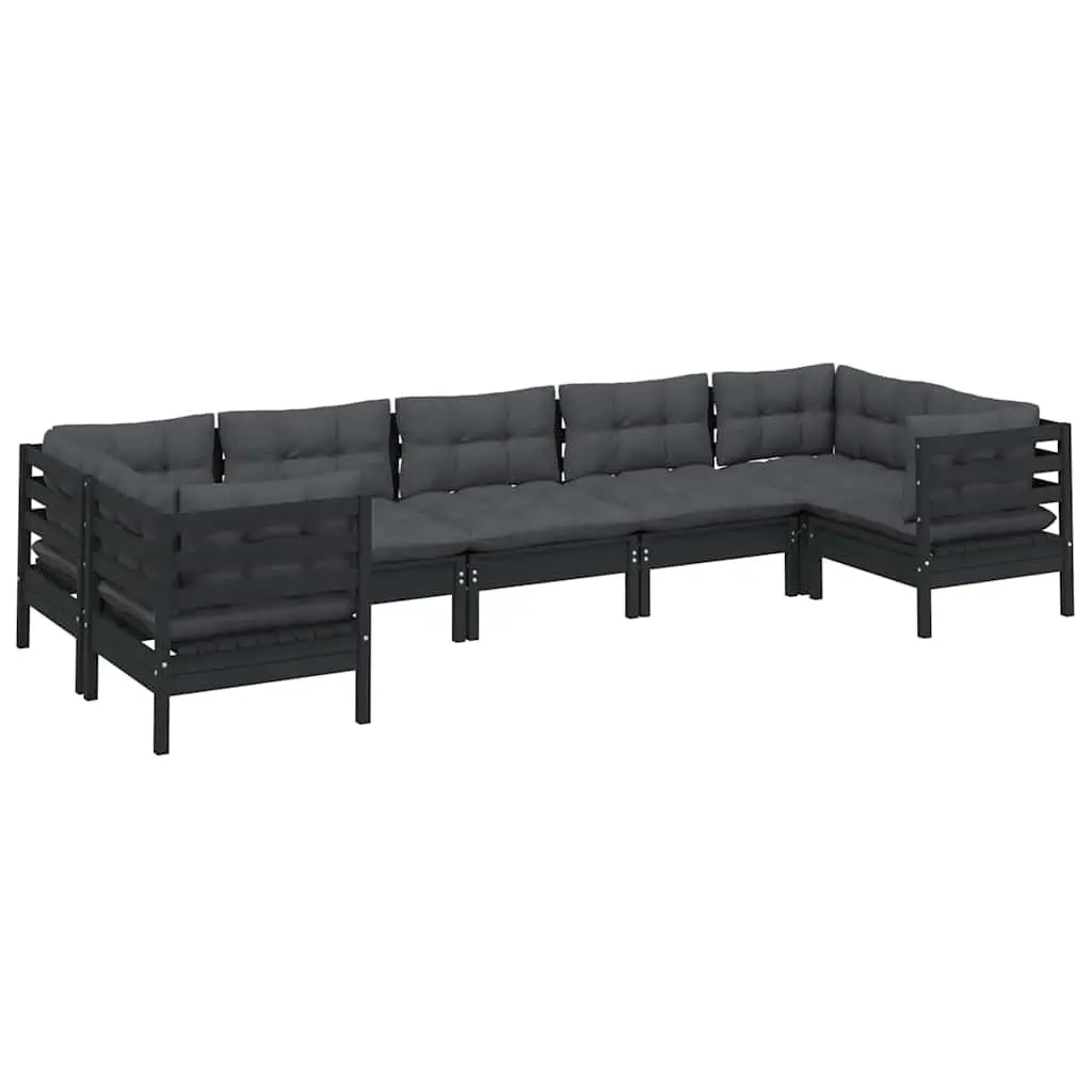 7 Piece Black Pinewood Lounge Set