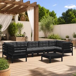8-Piece Modular Lounge Set in Black Pinewood