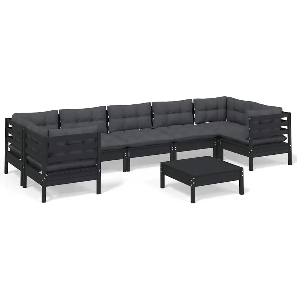 8-Piece Modular Lounge Set in Black Pinewood
