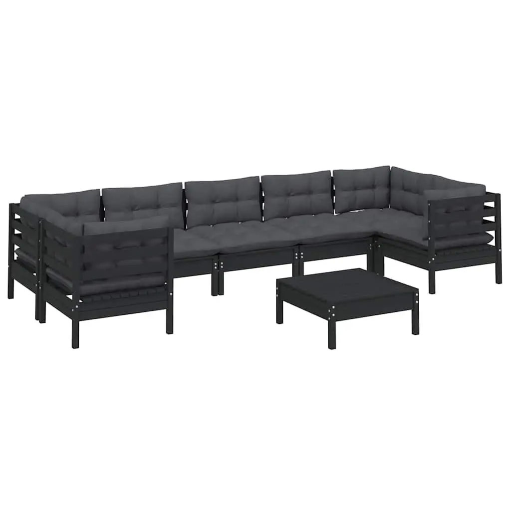 8-Piece Modular Lounge Set in Black Pinewood