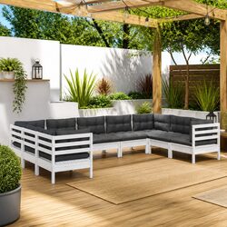 9-Piece Outdoor Lounge Furniture Set with Cushions and Pinewood
