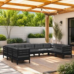 Garden Lounge Set: 9 Pieces of Black Pinewood