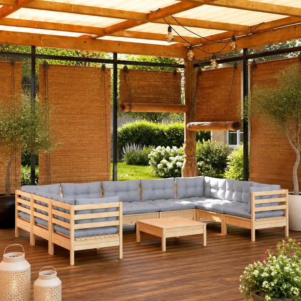 Garden Lounge Set Outdoor Furniture Patio Sofa 10 Piece Grey Cushions Modular