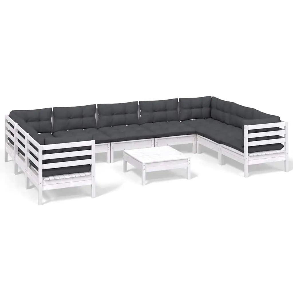 Garden Lounge Set Outdoor Patio Furniture 10 Piece White Pinewood with Cushions