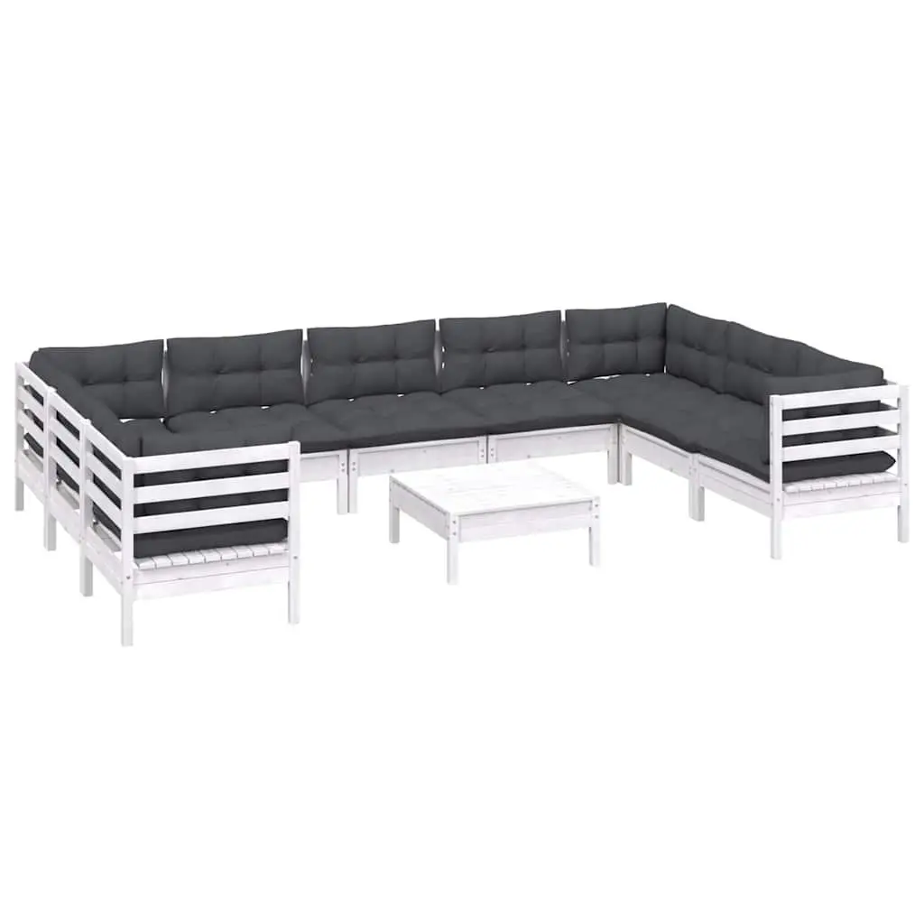 Garden Lounge Set Outdoor Patio Furniture 10 Piece White Pinewood with Cushions