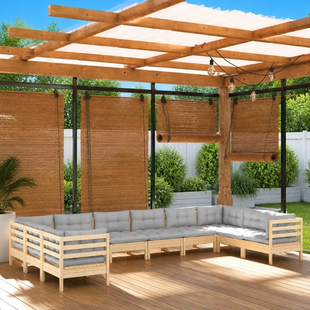 Modular Outdoor Lounge Set 10 Piece Garden Furniture Pinewood with Grey Cushions