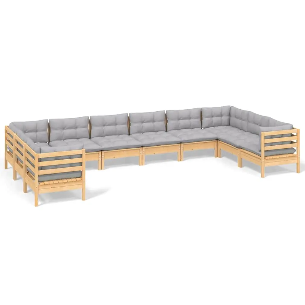 Modular Outdoor Lounge Set 10 Piece Garden Furniture Pinewood with Grey Cushions