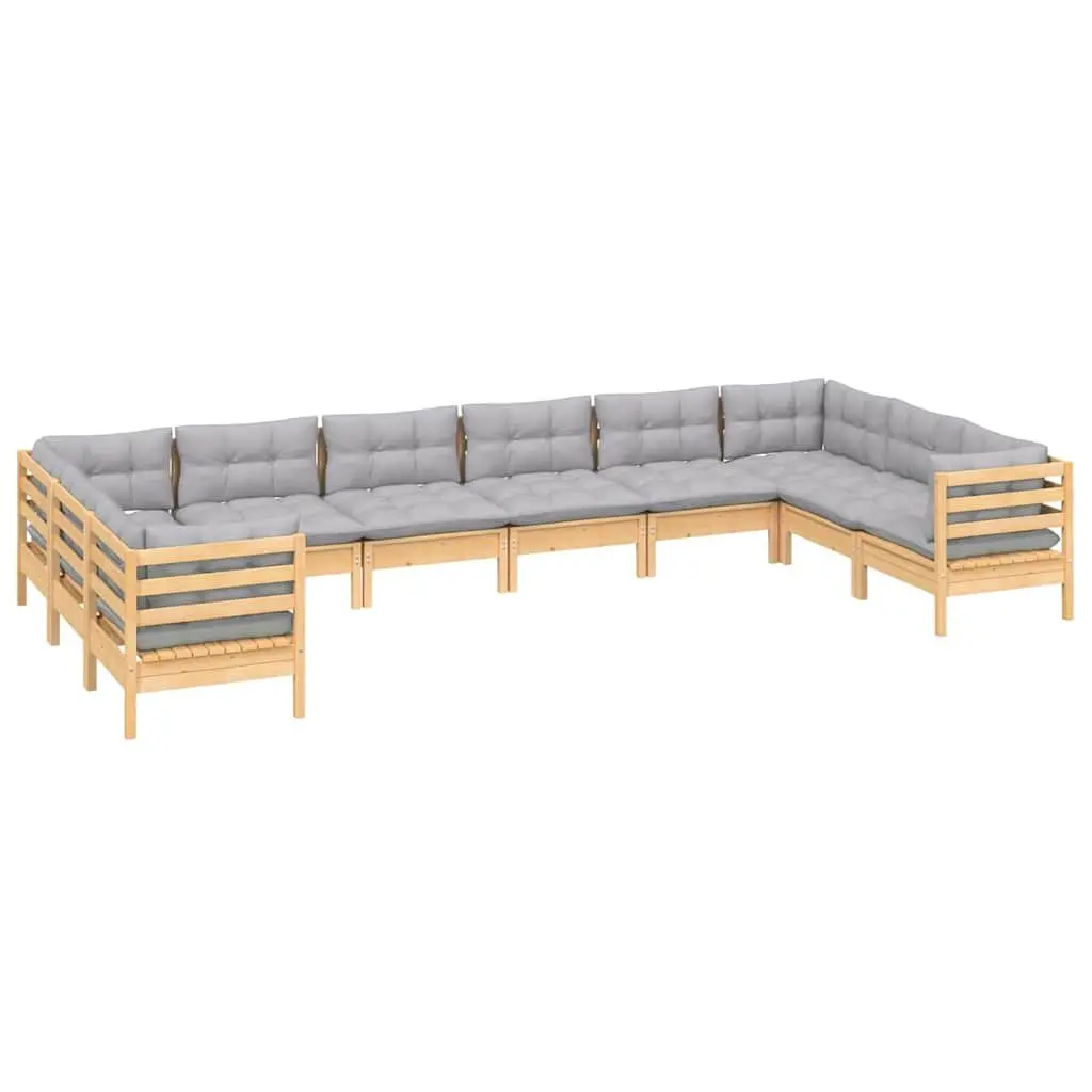Modular Outdoor Lounge Set 10 Piece Garden Furniture Pinewood with Grey Cushions