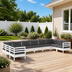 10-Piece Modular Garden Lounge Set: White Pinewood Furniture